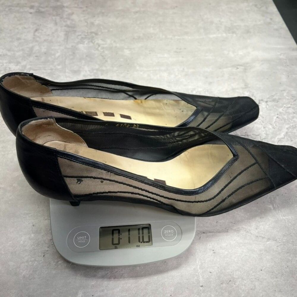 Vintage Classic Sheer Mesh Kitten Heel Black Square Toe Pumps Womens US 9 - Picture 16 of 16